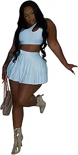 [acelyn] Womens Casual Sports 2 Piece Outfits Skirt Sets Athletic Tank Crop Top Tennis Golf Skorts Skirts Activewear