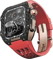 [KAVJU] Latest Lightweight Carbon Fiber case+fluororubber Strap，for Apple Watch 8/7/6/5/4 Series Replacement Strap，for iwatch 44/45mm Watch Band Upgrade kit (Color : 02, Size : 45mm)