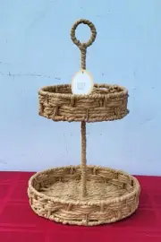 NEW 13" Two Tiered Wicker Basket Tray