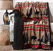 Bear Trails Black Sherpa Rustic Cabin Throw Blanket 54x68