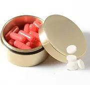 Alvinlite Jewelry Box, Round Jewelry Organizer Brass Storage Container Metal Pill Container Storage Box with Lid for Ring Necklace Earrings Gold(S)