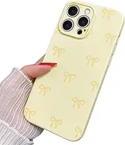 [TNQBP] Case for iPhone 14 Pro Max, Cute Ribbon Bow Pattern Aesthetic Gloss Phone Case, Raised Lens Edge Protection, Stylish Slim Soft TPU Protective Cover for iPhone 14 Pro Max - Yellow