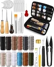 BAGERLA Upholstery Repair Kit, 48pcs Leather Sewing Kit with Upholstery Thread, Sewing Awl, Seam Ripper, Needles, Thimble Leather Stitching Kit for Carseat Carpet Shoes Backpack Repair DIY Crafting