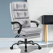 ALFORDSON High Back Ergonomic Study Desk Computer Chair Palmer Series, Fabric Executive Office Chair with Footrest Recliner for Home Office Student Video Gaming Chair, Fabric Grey