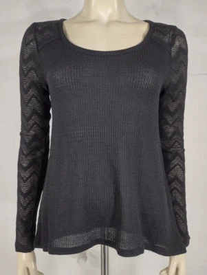 NWT Lucky Brand black long sleeve semi sheer knit top blouse ladies Medium