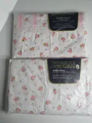 Springmaid Wondercale Full Pink White Floral & LACE Flat & Fitted Sheets Percale
