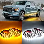 GOOACC Truck LED Running Board Lights - 2PCS 70 Inch DRL LED Side Maker Light Kits for Extended & Crew Cab Trucks Pickup White Courtesy Light & Sequential Amber Turn Signal LED Lighting Strips