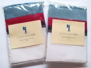 Set Of 2 New Pottery Barn Kids Denim Fringed Sheeting Red & Blue Pillowcases