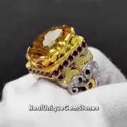 High End Mens Citrine Gemstone Ring Unique Citrine Ring sterling Silver 925