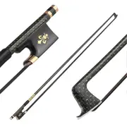 4/4 Violin Fiddle Bow Well Balanced Golden Braided Carbon Fiber Round Stick Ebony Frog AAA Mongolia Black Horsehair