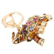 Keychain Rhinestone Encrusted Elephant Car Bag Pendant Birthday Gift(Dark Brown)
