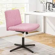 [Giantex] Modern Armless Desk Chair, Cross-Legged Design, Wide Seat, 120° Rocking, Height Adjustable, Pink