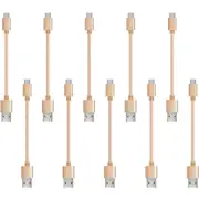 10 Pack 20cm Short Data Transfer Charger Charging Micro USB Cable Cord for Android Phone Device Tablet Bulk Braided Gold Nylon
