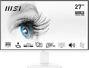 MSI PRO MP273AW 27" Eye Care Ergonomic Business Computer Monitor, FHD 1920x1080, IPS, Frameless, 100Hz, 1ms, Tilt Compatible, HDMI&DP&VGA Port, Built-in Speakers, VESA, White, 3 Year Warranty