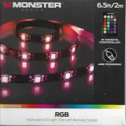 Monster Basics LED TV Monitor Back Light Strip 6.5ft Color Changing Remote NEW
