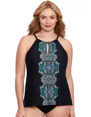 [Miraclesuit Swim] Precioso Peephole Loose Fit Plus Size Tankini Top in Black Multi