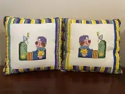 Vintage Handmade Clown With Bluebird Of Happiness Cushions, New