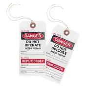 Lock Out Tags, Two Part Perforated Repair Order Tags with Ties (Pack of 900)