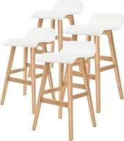 [La Bella] Sophia Bar Stools Set of 4 – White PU Leather Seat, 65cm Height, Plywood Legs with Footrest – Mid-Century Scandinavian Style – Easy Assembly for Kitchen Island or Café Use