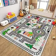 Play Mat Kids Rug Carpet Playmat Extra Large Learn Have Fun Safe Road Traffic System Multi Color Study Activity Centerpiece Play Mat for Playing with Cars for Bedroom Playroom (Road Traffic System 04)