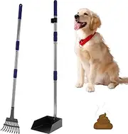 Pooper Scooper for Large Dogs, Metal Scooper Tray and Rake Set with 3 Stainless Steel Long Handle, Removable Dog Pooper Scooper, Rustproof Poop Scoop Set for Pet Waste Removal on Grass Dirt and Gravel