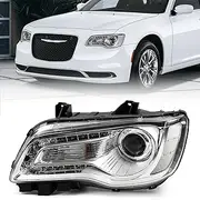 VLINCAR Halogen Headlight Assembly Compatible with Chrysler 300 300C 2015 2016 2017 2018 Headlamp with White Bezel Replacement Left Driver Side LH 68214383AD CH2502269
