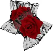 [ROMISBABA] Elegant Gothic Lace Gloves Rose Flower Corsage Lolita Hand Sleeve Black Lace Elastic Bracelet for Women