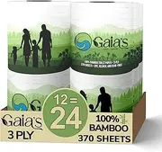 Gaias Premium Organic 100% Bamboo Toilet Paper, 3 Ply - Eco-Friendly, Sustainable Tissue - 12 Double Rolls & 370 Sheets/Roll - Plastic Free Packaging, Septic Safe & Biodegradable - FSC Certified