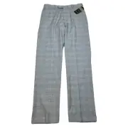 Alfani Slim Fit Dress Pants Mens 30x32 Light Blue Plaid Stretch NEW