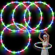 Jerify 4 Pack LED Hoop Light Up Hoop for Kids Adults Children LED Glowing Lights Fitness Exercise Hoop 10 Color Changing Exercise Glowing Hoop for Kids Dance Dark Fitness
