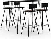 5 Piece Black Bar Set with Reclaimed Wood Stools and Metal Frame - Patio Dining Furniture 120 x 60 x 105 cm Table, Durable Outdoor Table and Chairs Set