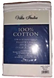 VILLA ITALIA 2-PC SET Standard Pillowcases White 100% COTTON 20 in x 30 in NEW