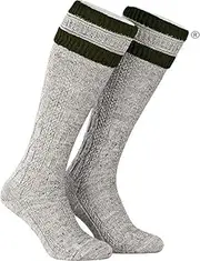 [Cuir Craft] Mens Traditional Bavarian Costume Socks Oktoberfest Knee High Cable Pattern Knit Trachtensocken Socks