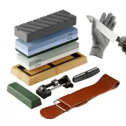 Whetstone Knife Sharpening Kit, 2 Dual-Sided Grit Whetstones 400/1000 3000/8000, 10PCS Knife Sharpener Kit with 3 Non-Slip Bases, Angle & Honing Guide, Flattening Stone for All Knives,