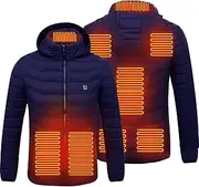 [LOJALS] Heated Jackets, USB Electric Heating Unisex Hooded Jacket, 3 Heating Settings, Washable, 8 Zone Heating Plate Outdoor Winter Coat Warm Clothing,Breathable, Waterproof, Ultra-Light, Warm,Blue-S