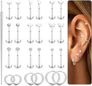 [LOYALLOOK] Threadless Flat Back Earrings 316L Surgical Steel Flat back Nose Stud Gold Cartilage Earrings for Women Men Hypoallergenic Small Hoop CZ Flatback Stud Earrings Push in Tragus Helix Conch Medusa Lip