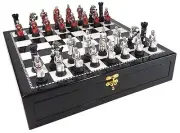 Medieval Times Crusades RED & WHITE MALTESE Chess Set Black White Storage Board