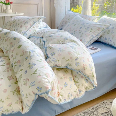 Simple Pastoral Flower Bedding Set Quilt Cover Bedsheet Pillowcase Home Textiles