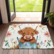 Doormat Highland Cow Door Mats,Cute Flowers Indoor Front Mats for Home