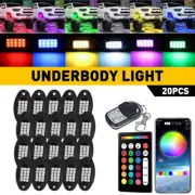 20x RGB Pods LED Lights Rock Kit Music Underbody Neon Light Lamp Bluetooth APP