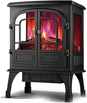 Electrical Fireplaace Heating Stove Electric Fireplace- Electric Stove Heater 1800W with Fire Flame Effect- Freestanding Portable Freestanding Fireplace with Log Wood Burner Effect Outdoor Patio HEA