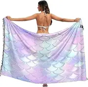 [RPLIFE] Mermaid Scales Pastel Women Swimsuit Sarong, Summer Beach Wrap Long Sarong, Large, Mermaid Scales Pastel, Medium