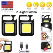 2PCS Mini COB Flashlights 800 Lumens Small Bright Rechargeable Keychain Light US