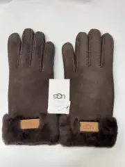 UGG Brown Cedar Sheepskin Shearling Turn Cuff Glove Hand Sewn Woman’s M NEW