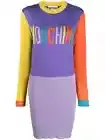 AW22 MOSCHINO Couture Jeremy Scott Logo Orange & Yellow Sleeve Purple Knit Dress