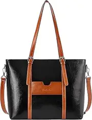 HEINSTON Womens Leather Laptop Tote Office Shoulder Handbag Vintage Briefcase 15.6 inch Computer Work Purse Brown