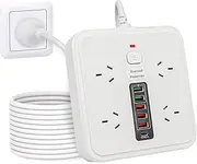 Power Board USB, 10IN1 Power Strip USB C, Power Board Surge Protector with 4-Outlets, 2 Meter Power Extension Cord with 1-USBC & 5-USB 2500W Surge Protection
