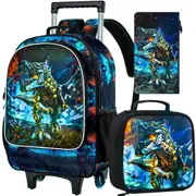 3 Piece Dinosaur Rolling Backpack Set For Boys