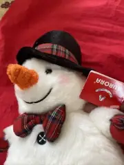 Rare Model 10” AURORA Smiling Snowman Plush Multi Color Beaded Eyes W Tags