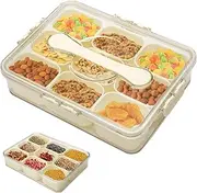 Hcskoss Snack Box 9 Compartment with Airtight Lid & Handle Divided Serving Tray Platter with Airtgiht Buckle Lock, Snackle Box Snack Container Suitable for Holding Cooked Home Use and Picnics